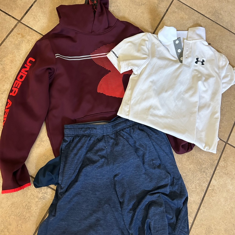 Under Armour Kids White Polo & Maroon Hoodie Active Set